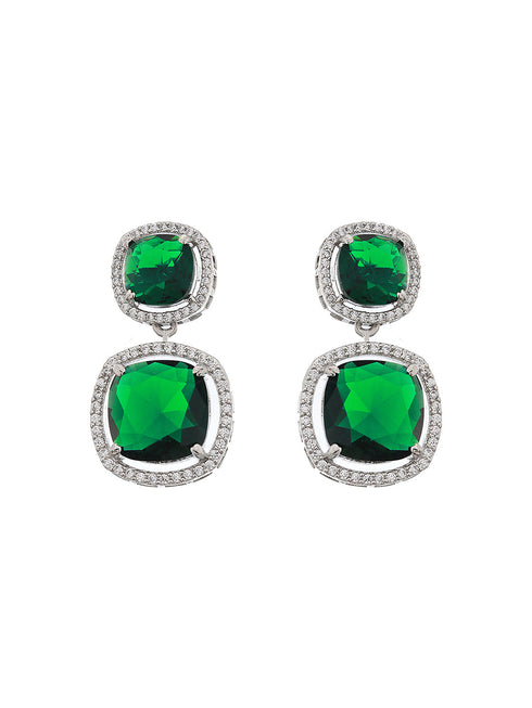 White Rhodium Plated Green CZ Studded Designer Jewellery Set