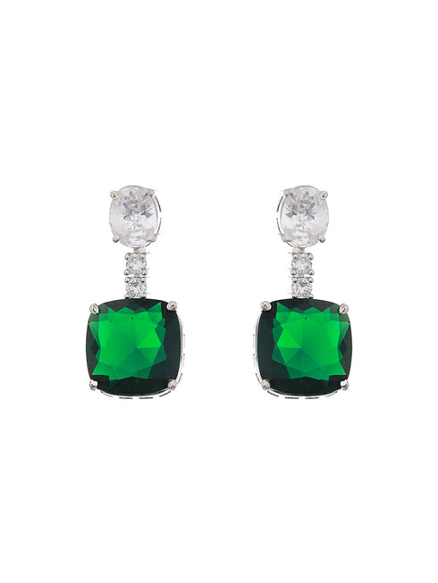 Silver Plated Green CZ Studded Luxe Designer Jewellery Set