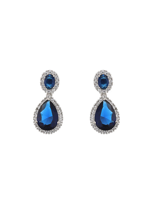 Silver Plated Blue CZ Studded Minimal Luxe Jewellery Set