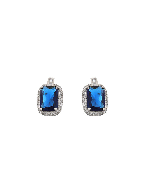 Silver Plated Blue CZ Studded StatementJewellery Set