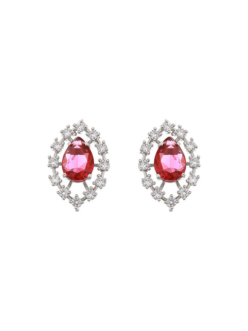 Silver Plated Red CZ Studded Minimal Delicate Jewellery Set