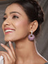 Silver Toned Red AD Studded Designer Luxe Floral Chandelier Hoop Earrings