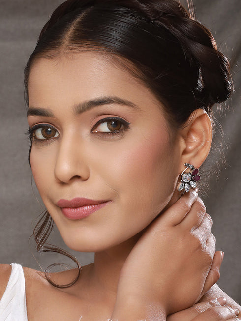 Silver Toned Crystal Studded Bird Shaped Minimal dailywear Earrings