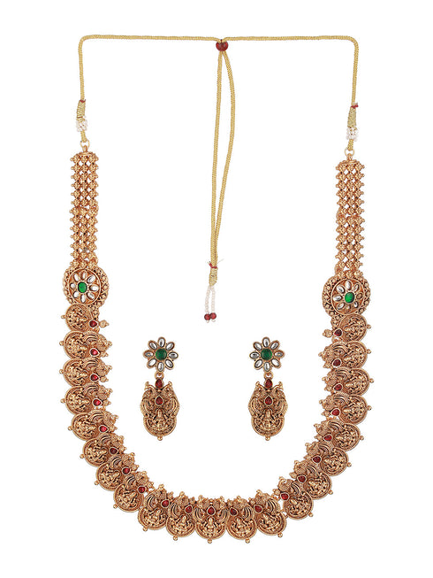 Gold Plated CZ Peacock Coin Temple Jewellery Set