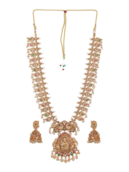 Gold Mango Pearl Drops Temple Lakshmi Devi Haram Necklace Jewellery Set