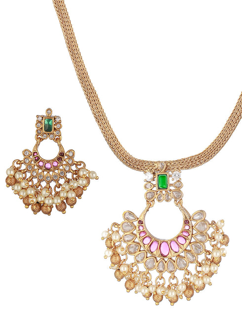 22k Gold Plated Red Kemp Chandbali Chain Necklace Jewellery Set
