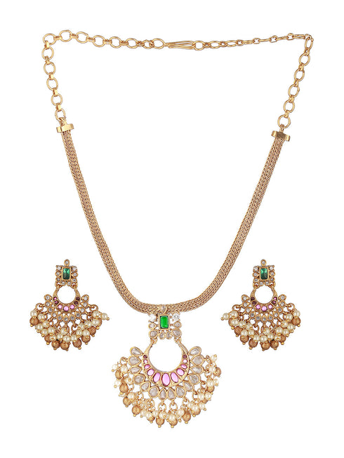 22k Gold Plated Red Kemp Chandbali Chain Necklace Jewellery Set