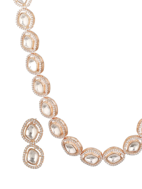 Gold Plated Kundan Polki Geometric Necklace Jewellery Set