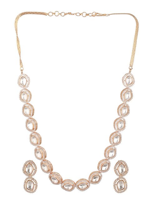 Gold Plated Kundan Polki Geometric Necklace Jewellery Set