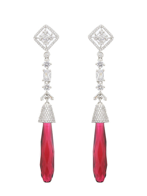 Silver Plated Red AD Studded Designer Dangler Earrings