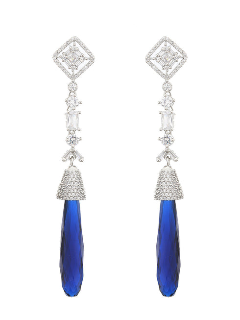 Silver Plated Blue AD Studded Drop statement Earrings