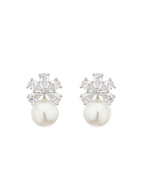 Silver Toned Pearl Beaded Minimal Studs earrings