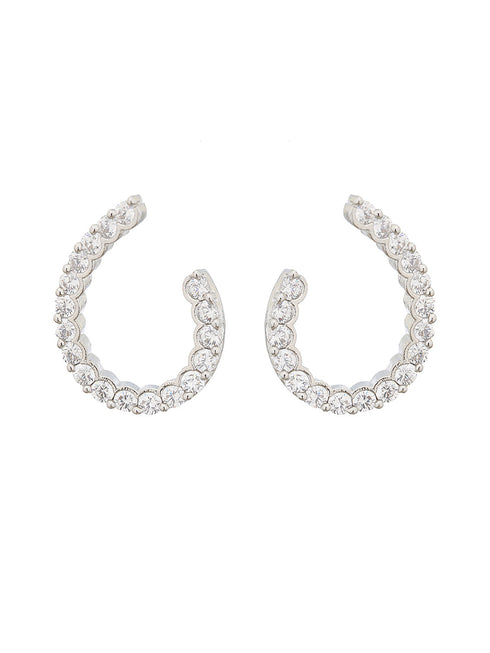 Silver Toned AD studded Hoop Earrings