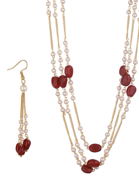 Gold Plated Red Pearl Maala Necklace Jewellery Set
