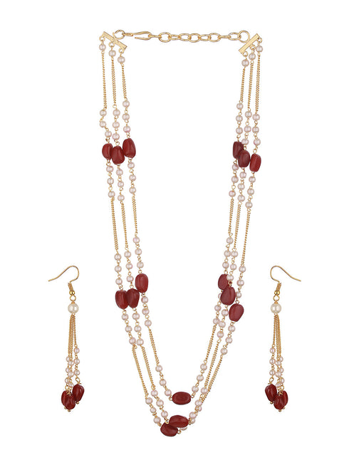 Gold Plated Red Pearl Maala Necklace Jewellery Set