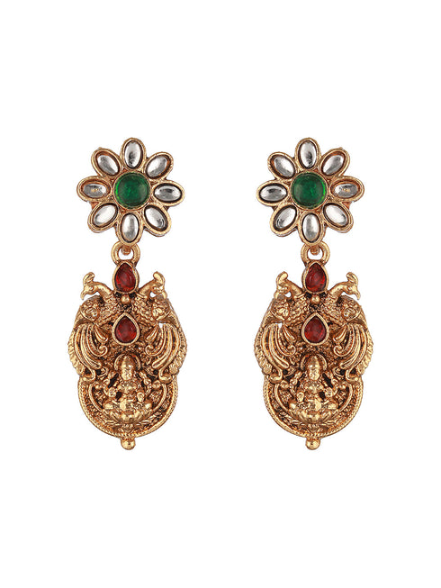 Gold Plated CZ Peacock Coin Temple Jewellery Set
