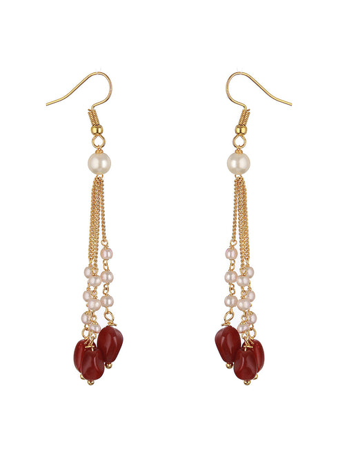 Gold Plated Red Pearl Maala Necklace Jewellery Set