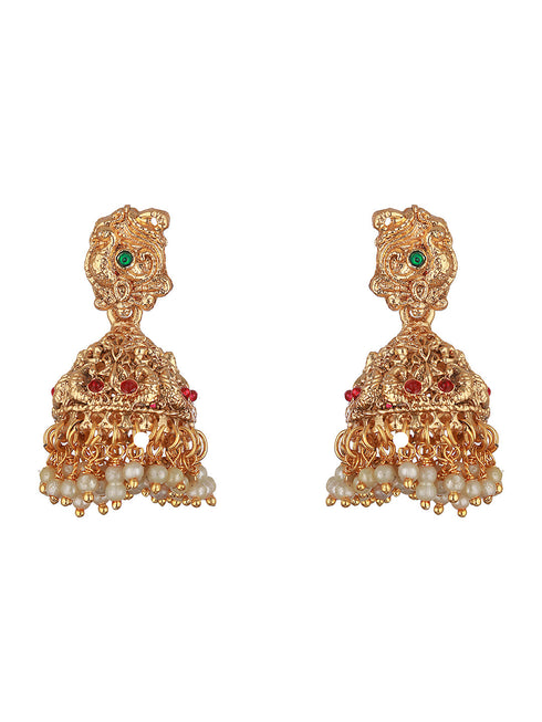 Gold Mango Pearl Drops Temple Lakshmi Devi Haram Necklace Jewellery Set