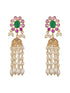 Gold plated Red Green AD Pearl Lightweight Jhumka Earrings