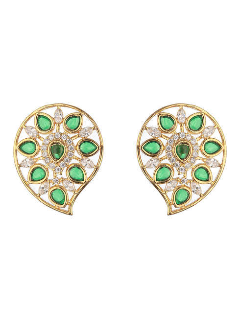 Gold Plated Green Kemp Mango Minimal Studds Earrings