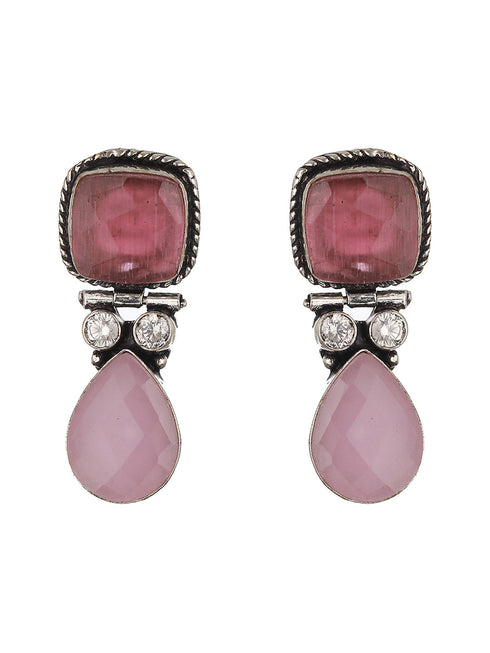 Silver Plated Pink Stone Statement Minimal Drop Earring
