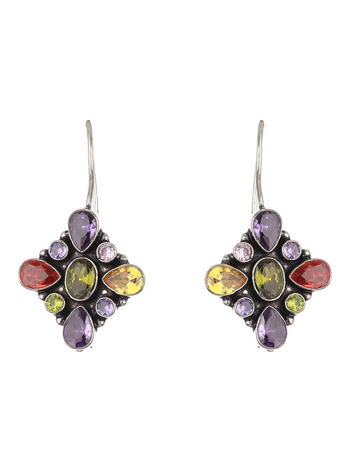 Silver plated Multi CZ Statement Minimal Officewear Hook Earring
