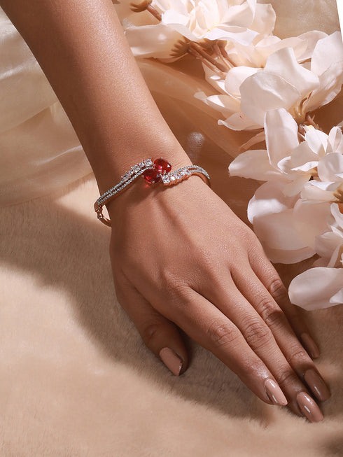 Rose Gold Plated Red AD Studded Minimal Designer Bangle Bracelet