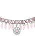 Oxidised Green Stone Studded & Pink Pearl beaded Pendant Jewellery Set