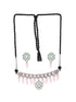 Oxidised Green Stone Studded & Pink Pearl beaded Pendant Jewellery Set