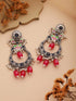 Silver Oxidised Pearl Beaded Hand Painted Crescent Chandbali Earrings