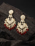 Gold Toned Kundan & Maroon Pearl Beaded Delicate Floral Chandbali Earrings