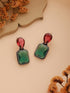 Silver Plated Red & Green AD Minimal Luxe Drop Earrings