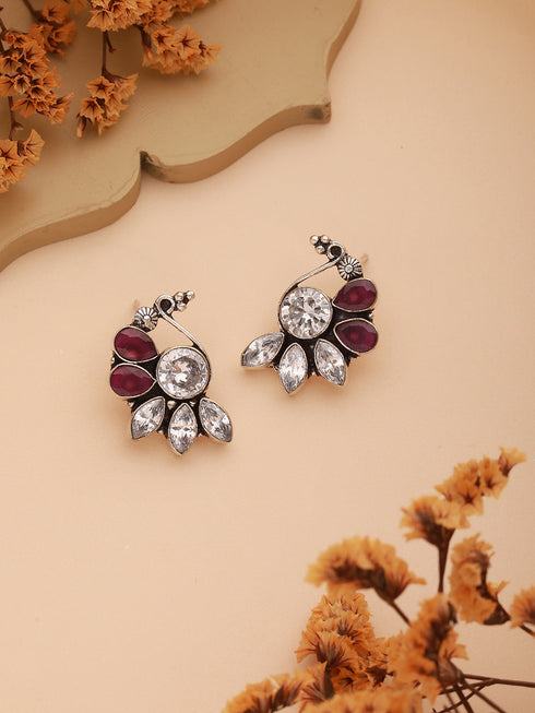 Silver Toned Crystal Studded Bird Shaped Minimal dailywear Earrings