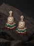 Gold Toned Red Kundan & Green Pearl Beaded Geometric Designer Dangler Chandbali earrings