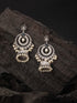 Silver Toned Oxidised Blue AD Studded Handcrafted Contemporary Chandbali Jhumkas Earrings