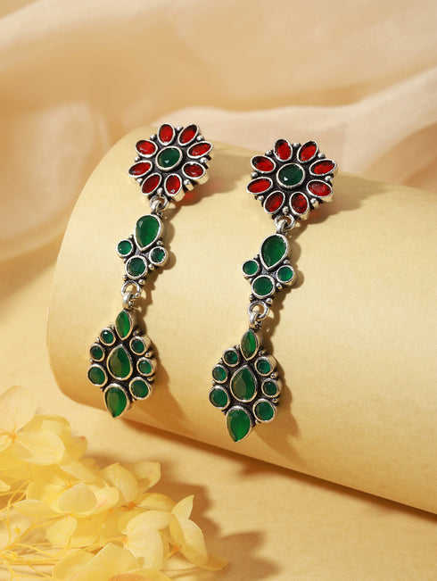 Yellow stone studded Drop Earrings