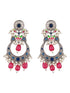 Silver Oxidised Pearl Beaded Hand Painted Crescent Chandbali Earrings