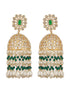 Gold Plated Green Zircon Pearl Beaded Contemporary Jhumka Earrings