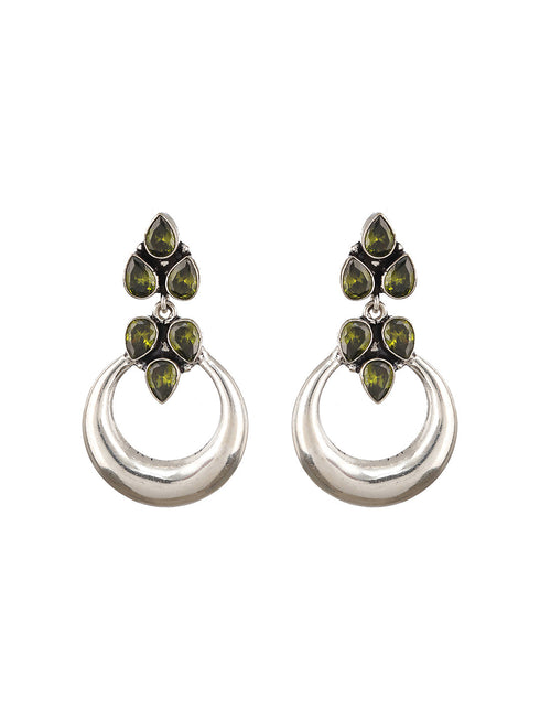 Silver Plated Peridot Green Crystal Handcrafted Modern Chandelier Designer Earring