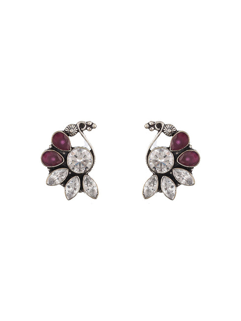 Silver Toned Crystal Studded Bird Shaped Minimal dailywear Earrings