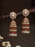 Gold Plated Red AD Pearl Beaded Contemporary Long Jhumka Earrings