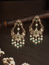 Gold Plated Green Zircon Pearl Beaded Kundan Crescent Danglers Chandbali Earrings
