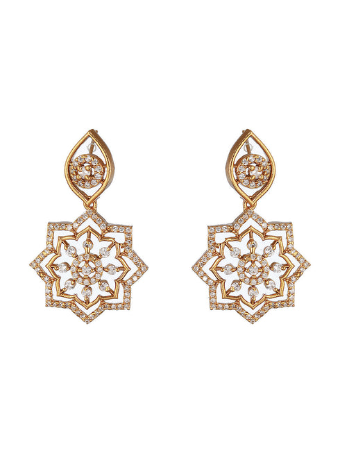 Gold Plated CZ Studded Floral Locket Jewellery Set