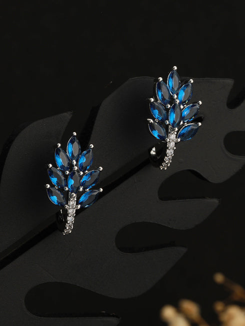 White Rhodium Blue AD Studded Minimal Studs Earrings