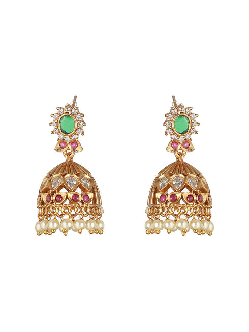 Gold Plated CZ Studded Floral Peacock Choker Jewellery Set