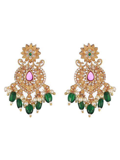 Gold Plated Pearl Mala Haram Floral Necklace Jewellery Set