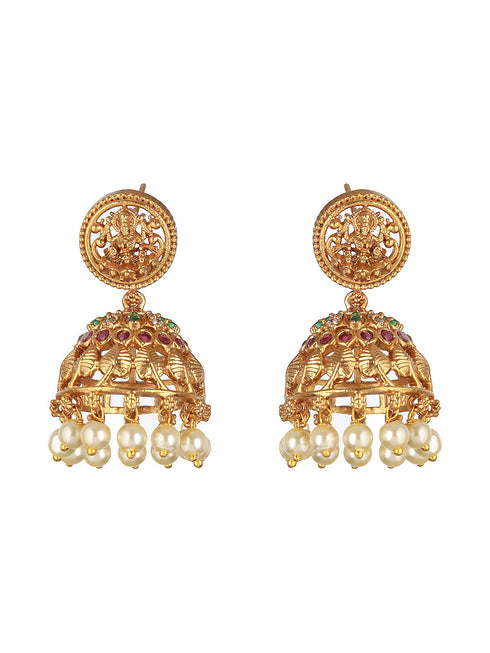 Gold Plated Zircon Studded Goddess Figure Choker Jewellery Set