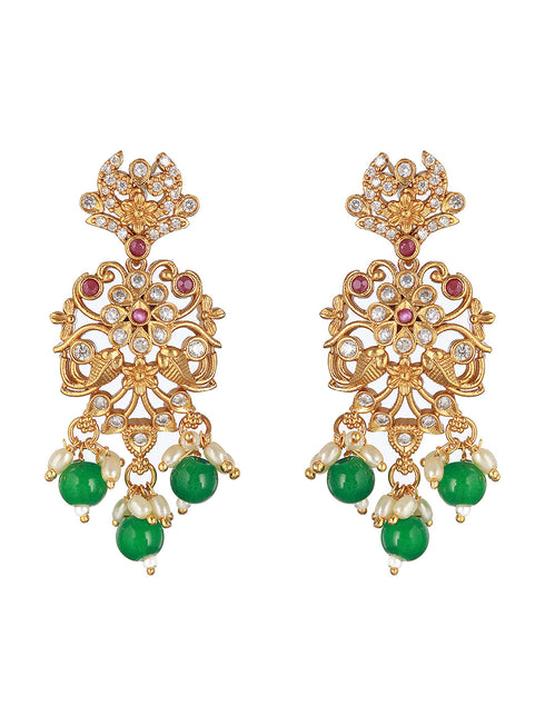 Gold Toned Pearl Mala Peacock Haram Necklace Jewellery Set