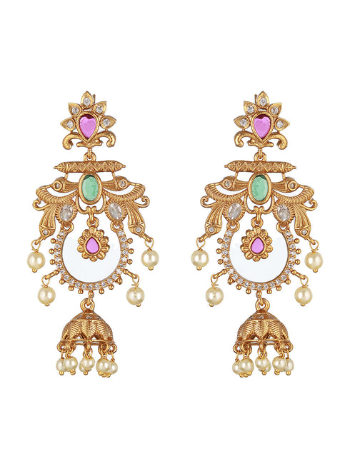Gold Plated CZ Studded Floral Chandbali Earrings