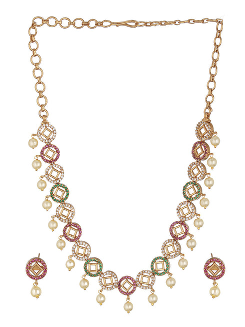 Gold toned Zircon Studded Geometric Minimal Jewellery Set